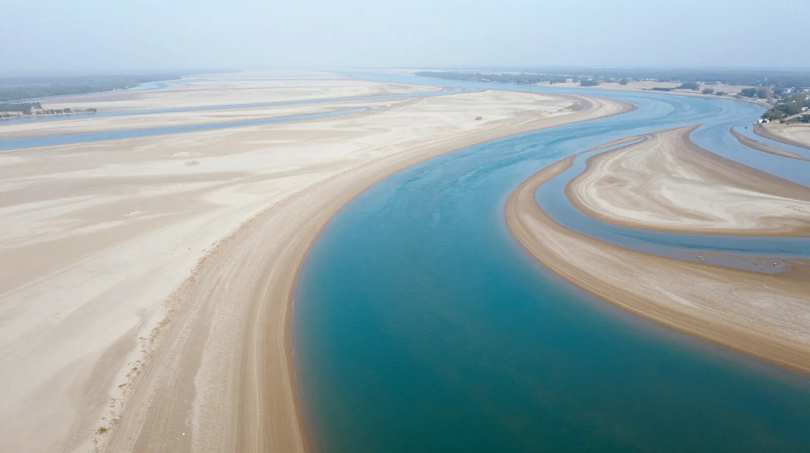 A bright river delta seen from above, every branch shimmering in a different strength of light